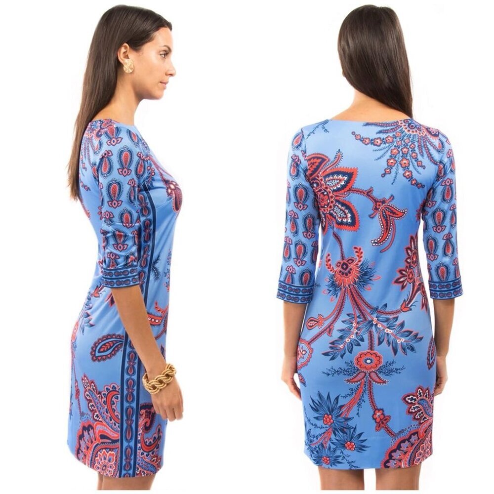 🌟Gretchen Scott Jersey Elemental Dress Queenie‎ Red Floral Womens Small - Picture 2 of 12